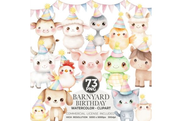 Cute Watercolor Farm Animals for a Barnyard Birthday Party