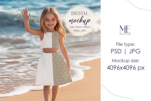 Girl Skirt and Top Mockup PSD, Kids Summ