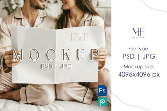 Newspaper Mockup 17x11, Folded Paper PSD