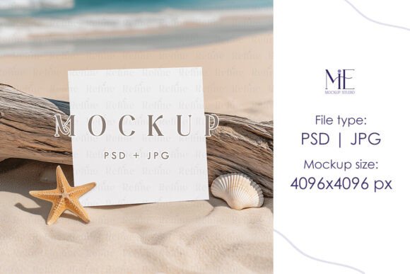 Square Card Mockup Beach Invite Card PSD